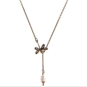Dragonfly & Pearl Drop Necklace-Boutique
